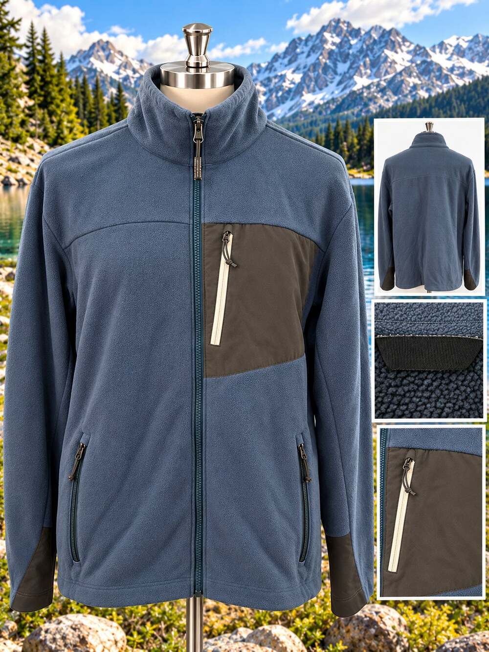 The North Face Chimborazo Men’s Size Large L Blue Gray Full Zip Fleece Jacket